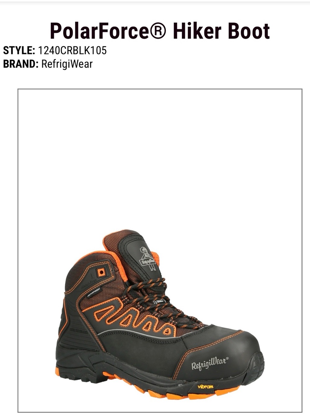 Refrigiwear Polar Force  Hiker Boots Waterproof Protective Toe Mens 11
